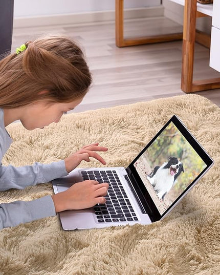 Softlife Rug for Living Room 5.3x7.6 Feet Area Rug for Bedroom Super Soft Shaggy Rugs for Kids Room Fluffy Fuzzy Carpets Long Plush Bedside Rug Nursery Christmas Home Decor for Boys Girls, Beige - LeafyLoom