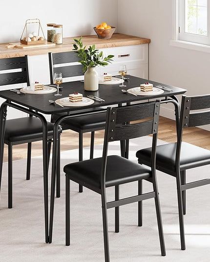 Dining Table for 4, Small Table and Chairs Set of 4, Square Dinette Set for 4, Dinner Table Set, 3 Piece Kitchen & Dining Room Sets for Small Space, Apartment (Black, Dining Table with 4 Chairs) - LeafyLoom