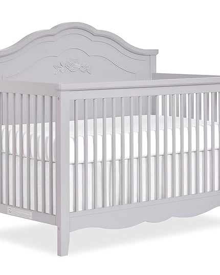 SweetPea Baby Rose 4-in-1 Convertible Crib in Silver Shimmer, Baby Crib with Spindles, Greenguard Gold Certified, Easy Assembly, Sustainable New Zealand Pinewood - LeafyLoom