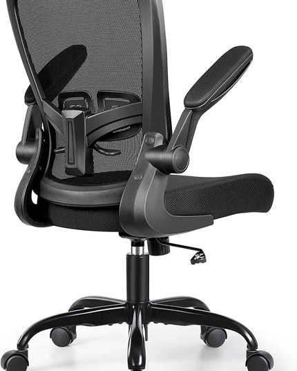 MINLOVE Office Chair Ergonomic Desk Chair with Adjustable Lumbar Support and Height, 90° Flip-up Armrests, Ergo Desk Chairs with Wheels, 360° Swivel Mesh Chair, Home Work Use (Black) - LeafyLoom