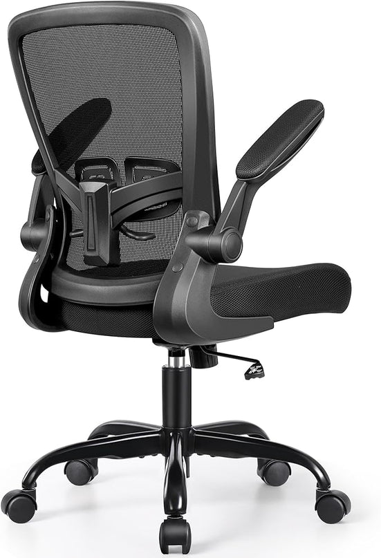 MINLOVE Office Chair Ergonomic Desk Chair with Adjustable Lumbar Support and Height, 90° Flip-up Armrests, Ergo Desk Chairs with Wheels, 360° Swivel Mesh Chair, Home Work Use (Black) - LeafyLoom