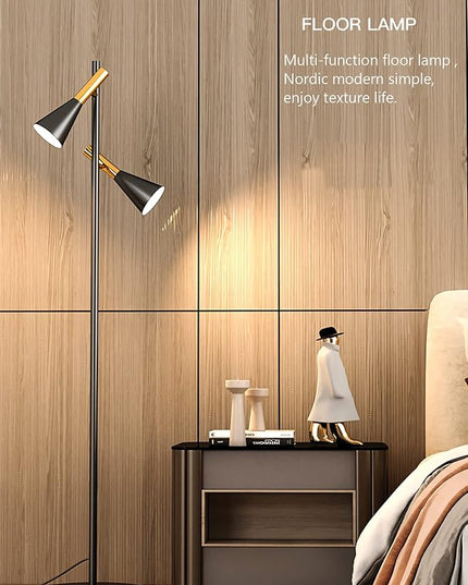 Modern Floor Lamp with 2 Adjustable Head Tall Pole Uplight for Living Room, Bedroom, Office,Gold and Black Corner Light for Reading,E26 Bulbs(Not Included) - LeafyLoom