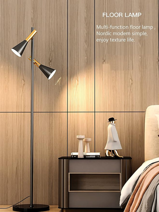 Modern Floor Lamp with 2 Adjustable Head Tall Pole Uplight for Living Room, Bedroom, Office,Gold and Black Corner Light for Reading,E26 Bulbs(Not Included) - LeafyLoom