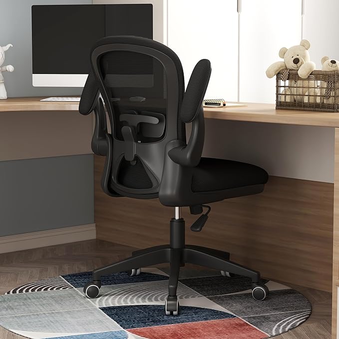 Ergonomic Home Office Desk Chairs Comfy Computer Gaming Chairs Mesh Arm Swivel Chairs of Adults for Home Office Bedroom(Black) - LeafyLoom