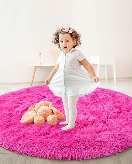 Round Area Rugs for Bedroom (4x4 Feet, Hot Pink) - LeafyLoom