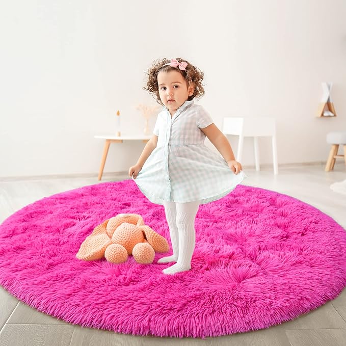 Round Area Rugs for Bedroom (5x5 Feet, Hot Pink) - LeafyLoom