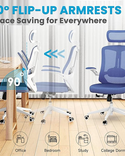 Ergonomic Office Chair - Comfy Desk Chairs with Wheels and Arms, 500LB Heavy Duty Mesh Computer Chairs with Comfortable Head Lumbar Back Support for Office, Bedroom, College Dorm and Study - LeafyLoom