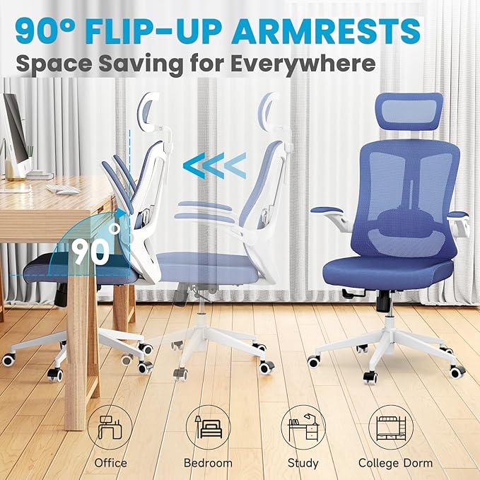 Ergonomic Office Chair - Comfy Desk Chairs with Wheels and Arms, 500LB Heavy Duty Mesh Computer Chairs with Comfortable Head Lumbar Back Support for Office, Bedroom, College Dorm and Study - LeafyLoom