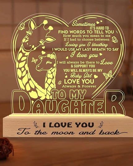 ARTSYWIX Daughter 3D Illusion Lamp with Wooden Base USB Powered Acrylic Night Light, Daughter Gifts from Mom, to My Daughter Lamp, Gift for Girls Women, Gifts for Birthday Graduation Keepsake - LeafyLoom