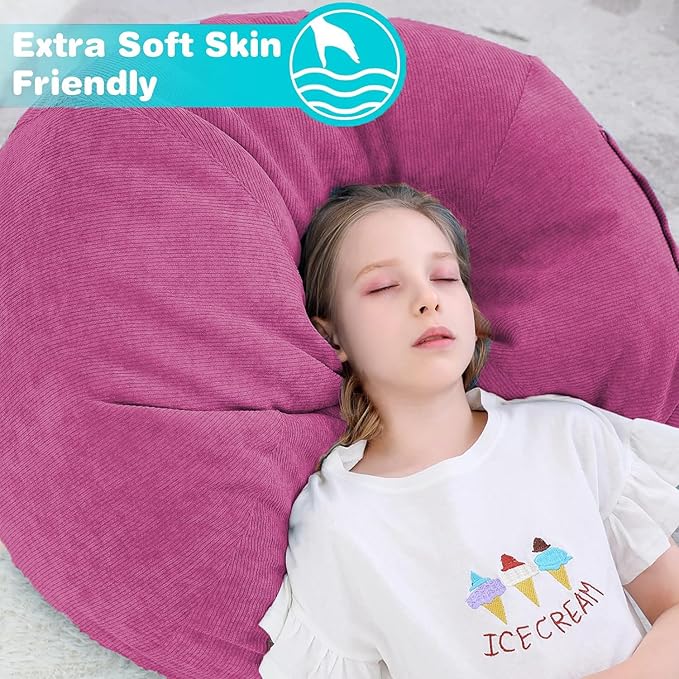 Stuffed Animal Storage Bean Bag Chair Cover (No Filler) for Kids and Adults.Soft Premium Corduroy Stuffable Beanbag for Organizing Children Plush Toys or Memory Foam Small 100L (RoseRed) - LeafyLoom