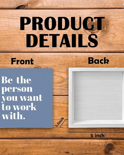 Be The Person You Want to Work With Inspirational Black Wood Box Sign Desk Decor, Teamwork Motivational Blue Wooden Block Sign Decorations for Home Office Workplace Wall Tabletop Shelf Decor - LeafyLoom