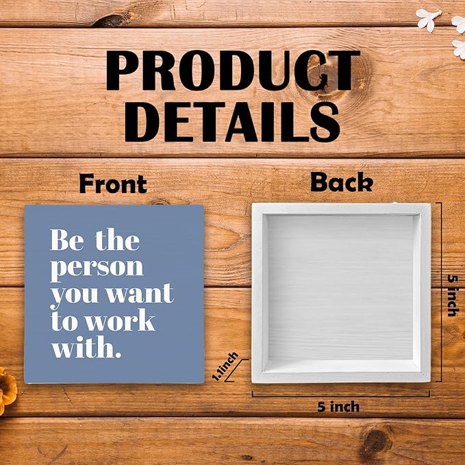 Be The Person You Want to Work With Inspirational Black Wood Box Sign Desk Decor, Teamwork Motivational Blue Wooden Block Sign Decorations for Home Office Workplace Wall Tabletop Shelf Decor - LeafyLoom