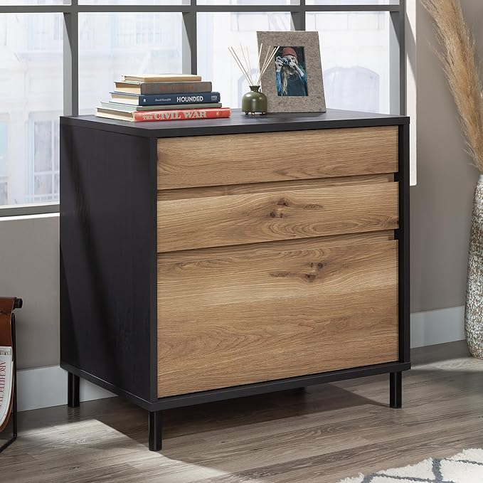 Sauder Acadia Way Lateral File, L: 30.32" x W: 19.45" x H: 29.76", Raven Oak Finish - LeafyLoom