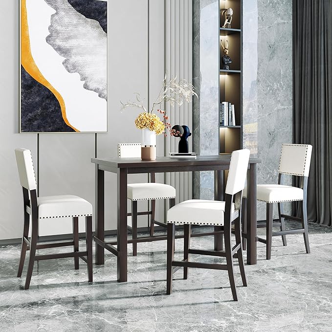 5-Piece Classic Counter Height Dinette Sets includes Kitchen Dining Table and 4 Matching Upholstered Chairs, for Diningroom Living Room, Easy to Assemble, Espresso 2 - LeafyLoom