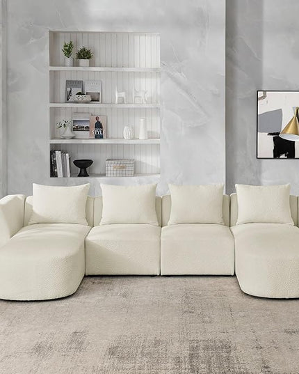 117" U-Shape Sectional Single Seats and Two Chaises, Modular Sofa, DIY Combination, Loop Yarn Fabric for Living Room, Apartment, 117inch, Beige - LeafyLoom