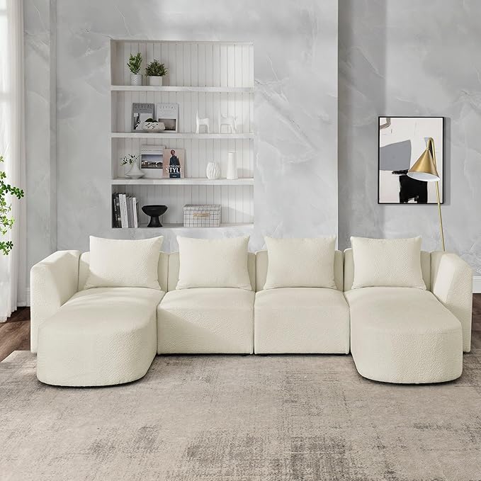 117" U-Shape Sectional Single Seats and Two Chaises, Modular Sofa, DIY Combination, Loop Yarn Fabric for Living Room, Apartment, 117inch, Beige - LeafyLoom