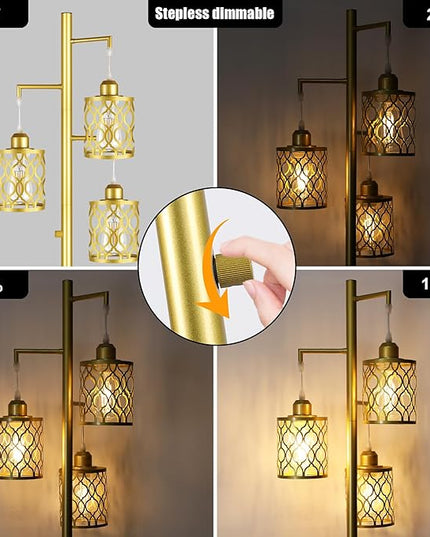 68" Gold Floor Lamp, Dimmable Industrial Floor Lamps for Living Room, 3 Light Rustic Standing Tall Lamp Including 3 PCS 6W E26 Bulbs, Farmhouse Tree Floor Lamp for Bedrooms, Office, Bar - LeafyLoom