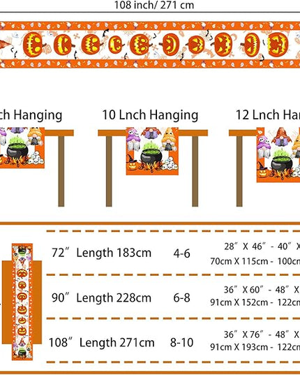 Halloween Table Runner, Halloween Table Runner 108 Inches Long, Halloween Gnomes Pumpkins Runners for Table, Black Cat Trick or Treat Decor Extra Long Burlap Runner Rug for Decorations Dining Room Unibyby