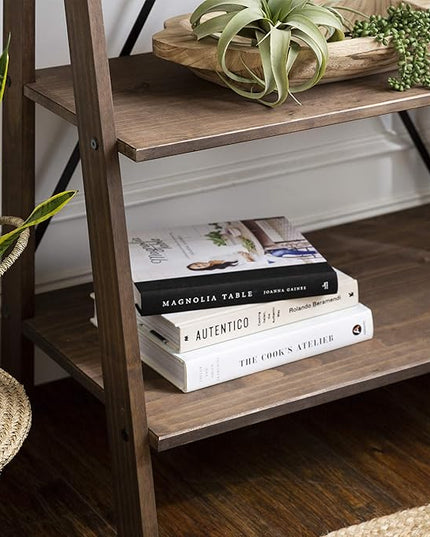 Walker Edison X Back Modern Farmhouse Wood Bookcase Bookshelf Home Office Living Room Storage, 4 Shelves, Brown - LeafyLoom