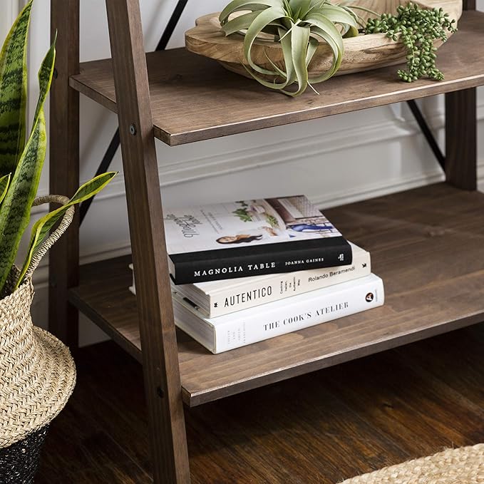 Walker Edison X Back Modern Farmhouse Wood Bookcase Bookshelf Home Office Living Room Storage, 4 Shelves, Brown - LeafyLoom