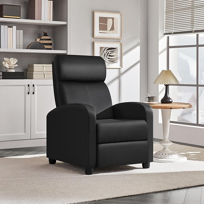 Yaheetech Recliner Chair PU Leather Recliner Sofa Home Theater Seating with Lumbar Support Overstuffed High-Density Sponge Push Back Recliners Armchair for Living Room - LeafyLoom