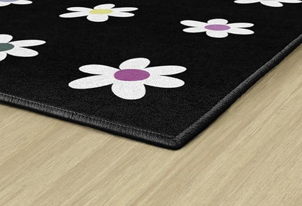 Flagship Carpets Schoolgirl Style Daisies on Black Criss-Cross Applesauce Educational Area Rug for Kids Room, Children's Classroom, Play Carpet for Teaching and Playroom, 5' x 7'6", Seats 20 - LeafyLoom