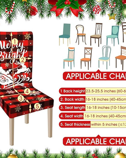 Ganeen 6 Pcs Christmas Chair Covers Merry Christmas Chair Back Cover Stretch Christmas Seat Cover Washable Xmas Dining Chair Protector Slipcover for Dining Room Kitchen Holiday Party (Cute Style) Ganeen