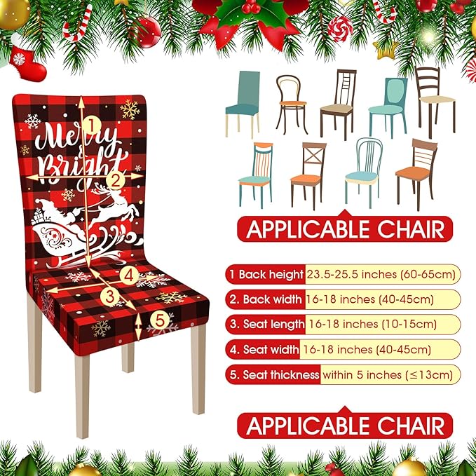 Ganeen 6 Pcs Christmas Chair Covers Merry Christmas Chair Back Cover Stretch Christmas Seat Cover Washable Xmas Dining Chair Protector Slipcover for Dining Room Kitchen Holiday Party (Cute Style) Ganeen