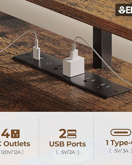 Seventable L Shaped Computer Desk with Drawers, Reversible Gaming Desk with LED Lights & Charging Port, Corner Desk with Storage Shelves & Monitor Stand for Home Office Rustic Brown - LeafyLoom
