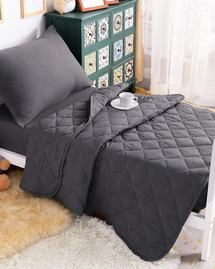 NTBAY Toddler Bedding Set - 4 Piece Soft and Breathable Crib Bedding Set for Boys and Girls, Includes Quilted Comforter, Fitted Sheet, Flat Top Sheet and Envelope Pillowcase, Dark Grey - LeafyLoom