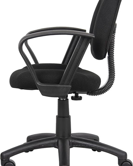 Boss Office Products Perfect Posture Delux Fabric Task Chair with Loop Arms in Black - LeafyLoom