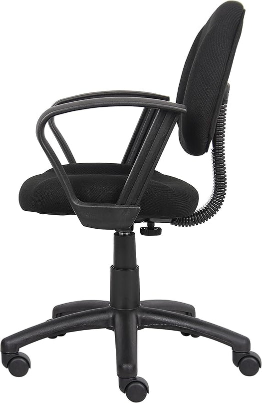 Boss Office Products Perfect Posture Delux Fabric Task Chair with Loop Arms in Black - LeafyLoom