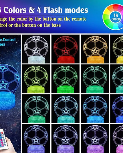 Soccer Night Light,Soccer Gifts for Boy, 3D Soccer Lamp,Kids Bedside Lamp,16 Color Change Decor Lamp with Remote & Smart Touch, Gifts for Christmas Birthday Boys Men Girls - LeafyLoom