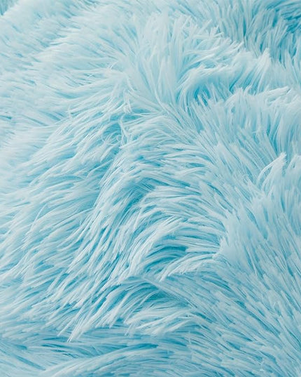 Fluffy Blue Comforter Cover Set Queen - Ultra Soft Plush Blue Bedding Sets 3 Pieces (1 Faux Fur Duvet Cover + 2 Faux Fur Pillow case) Blue Bed Set Queen (Blue, Queen) - LeafyLoom