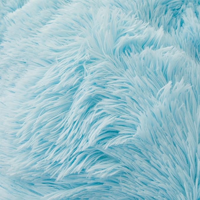 Fluffy Blue Comforter Cover Set Queen - Ultra Soft Plush Blue Bedding Sets 3 Pieces (1 Faux Fur Duvet Cover + 2 Faux Fur Pillow case) Blue Bed Set Queen (Blue, Queen) - LeafyLoom