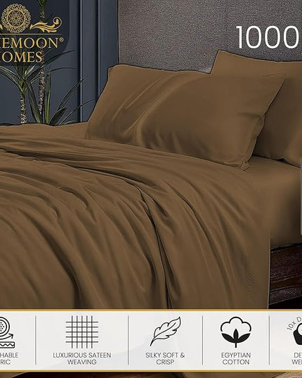 Bluemoon Homes 100% Egyptian Cotton Sheets King Size Deep Pocket - 1000 Thread Count Bed Sheets King Size Set, 4 Pc King Size Sheets Set, Fits Upto 18" Mattress, Luxury Bedding, Taupe - LeafyLoom
