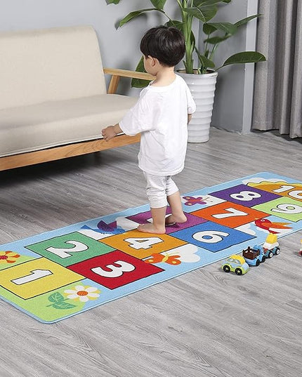 Hop and Count Hopscotch Rug, Kids Floor Play Area Rug Game Carpet Crawl Jump Mat, Children Numbers Learning Non-Slip Rug, Great for Ages 3 to 7 Boys Girls, Home Decor, 26''x55'' - LeafyLoom