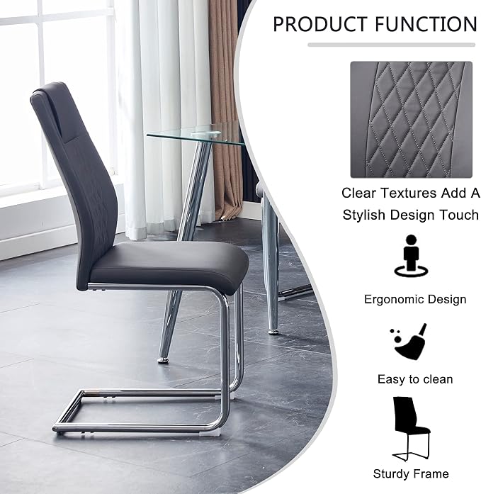 NicBex Dining Chairs Set of 4 Modern Faux Leather High Back Dining Room Kitchen Chairs with Silver Metal Legs,Side Chairs for Dining Room, Kitchen,Living Room, and Restaurants,Gray - LeafyLoom