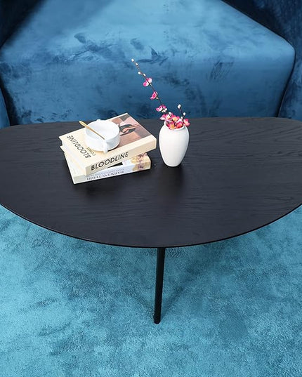 FIRMINANA Mid Century Modern Coffee Table,Large Oval Black Coffee Table for Living Room,Oval Small Mangotop Black Coffee Table for Small Spaces,Black-47.3" W x23.63 D x 17.72" H - LeafyLoom