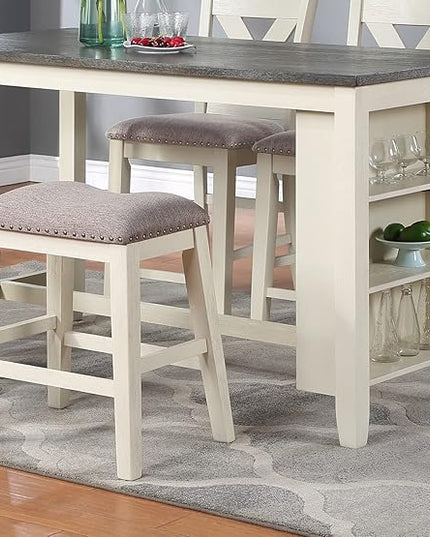 NicBex 60Inch Rectangular Dining Table,Counter Height Kitchen Table with Solid Wood Tabletop and Storage Shelves for 4 to 6,Dining Room Table for Kitchen,Small Space,Dining Living Room,Off White - LeafyLoom