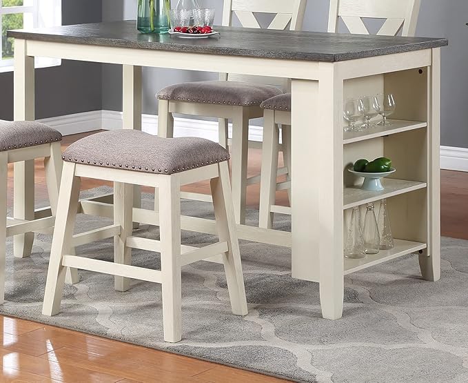 NicBex 60Inch Rectangular Dining Table,Counter Height Kitchen Table with Solid Wood Tabletop and Storage Shelves for 4 to 6,Dining Room Table for Kitchen,Small Space,Dining Living Room,Off White - LeafyLoom