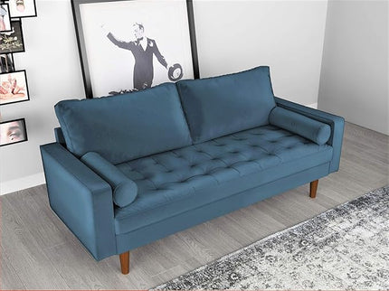 S5456 Mid Century Modern Velvet Upholstered Tufted Living Room Sofa, 69.68", Prussian Blue - LeafyLoom