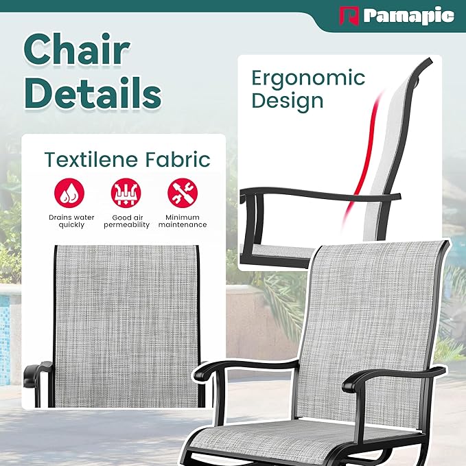 Pamapic 7 Pieces Patio Dining Set, Outdoor Dining Set for Garden Backyard Poolside Deck,Outdoor Table and Chairs Set with 4 Textilene Swivel Chairs ＆ 2 Regular Chairs,Gray - LeafyLoom