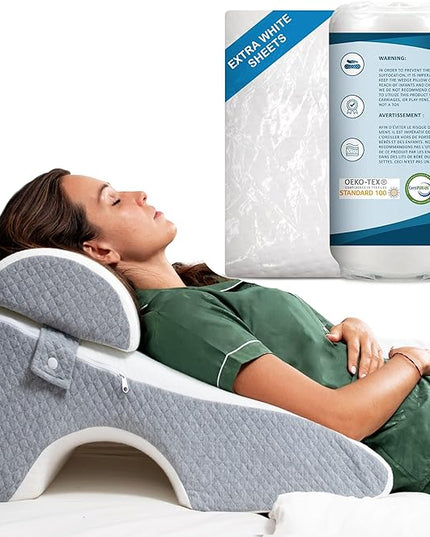 Bed Wedge Pillow 12 inch | Memory Foam Wedge Pillow for Sleeping | Triangle Pillow Wedge | Acid Reflux Pillow | Post-Surgery Support Cushion | Back, Head, Knee, Elbow Support | Pregnancy Pillow - LeafyLoom