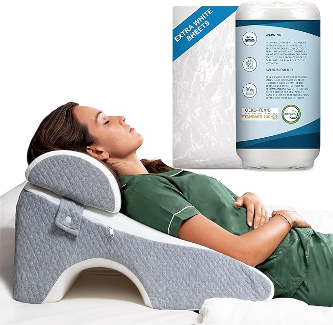 Bed Wedge Pillow 12 inch | Memory Foam Wedge Pillow for Sleeping | Triangle Pillow Wedge | Acid Reflux Pillow | Post-Surgery Support Cushion | Back, Head, Knee, Elbow Support | Pregnancy Pillow - LeafyLoom