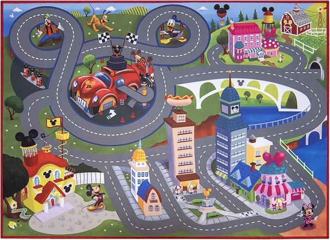 Gertmenian Disney Mickey Mouse Interactive Kids’ Rug Set | Includes 3x Cars feat. Donald, Daisy, and Minnie | Suitable for Classroom, Nursery, Bedroom, or Play Area | 40x54in Medium, 32503 - LeafyLoom