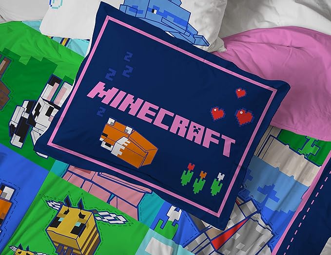 Jay Franco Minecraft Animal Patch 5 Piece Twin Bed Set - Includes Comforter & Sheet Set Bedding - Super Soft Fade Resistant Microfiber (Official Minecraft Product) - LeafyLoom