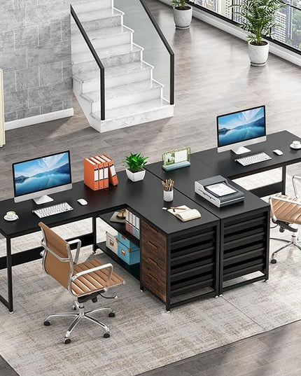 59-Inch L Shaped Desk with Drawers, Large Computer Desk with Storage Shelves, Reversible L-Shaped Corner Desk Workstation for Home Office - LeafyLoom