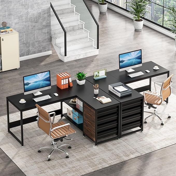 59-Inch L Shaped Desk with Drawers, Large Computer Desk with Storage Shelves, Reversible L-Shaped Corner Desk Workstation for Home Office - LeafyLoom