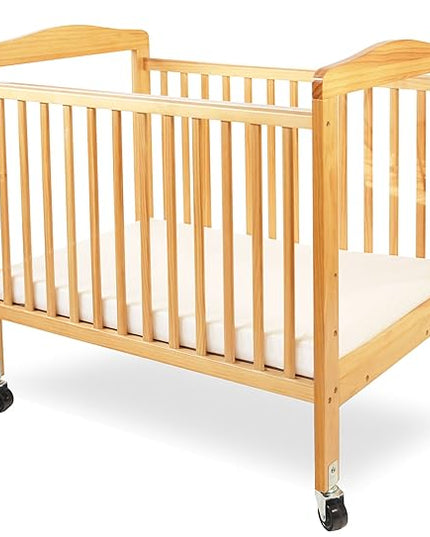 LA Baby Compact Non-Folding Wooden Window Crib, Natural - LeafyLoom